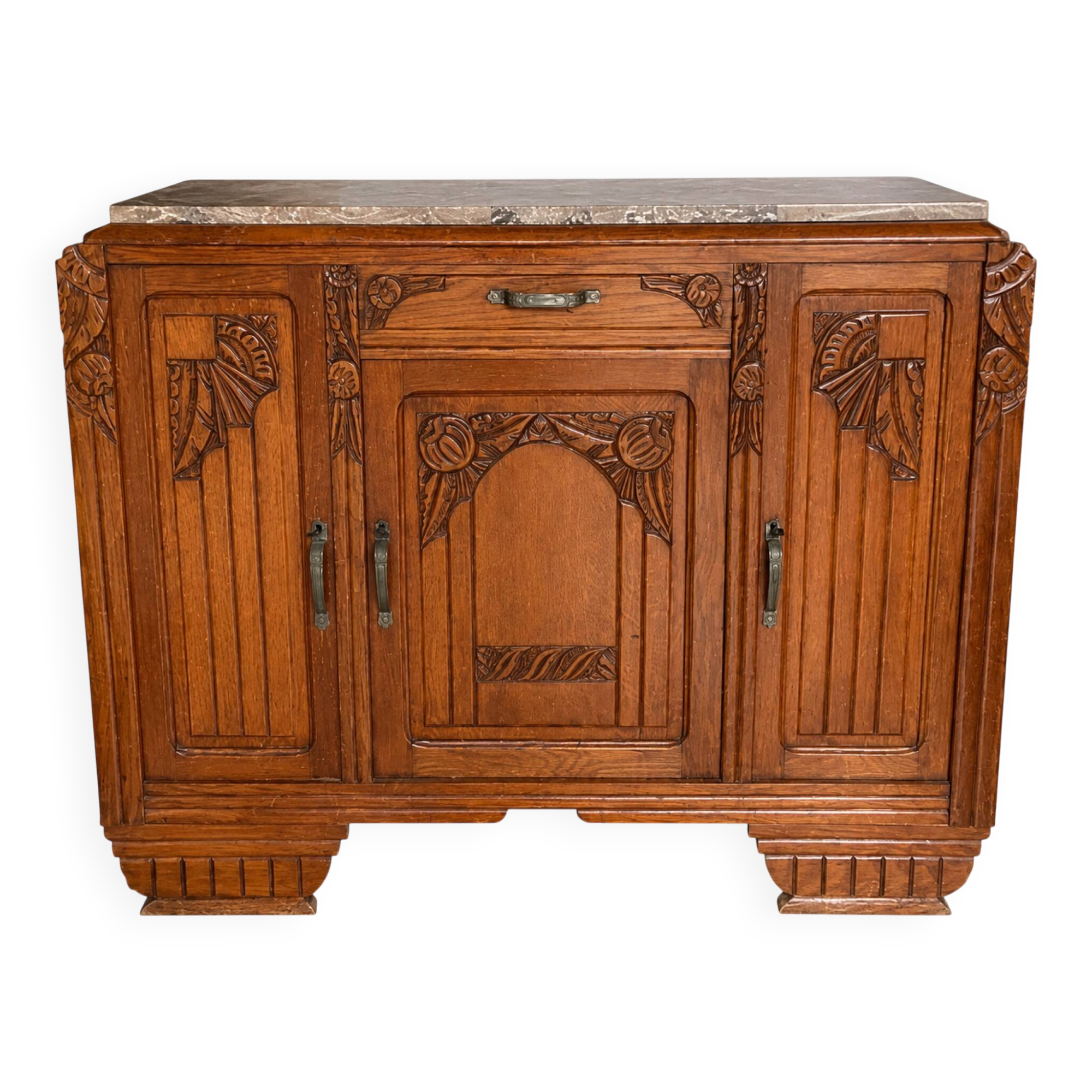 Art Deco buffet from the 1930s, solid wood, marble top, removable mirror.