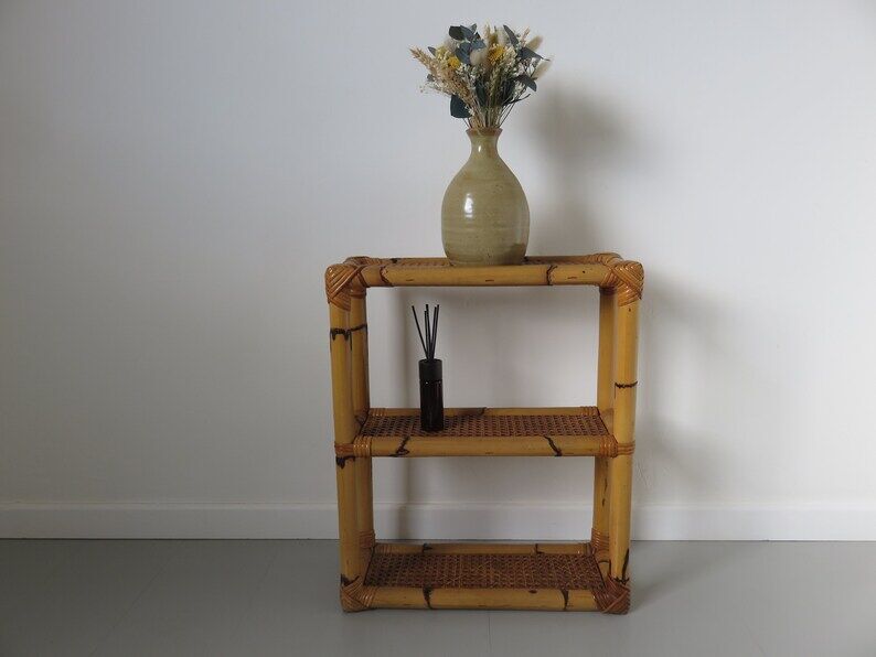 Rattan canning shelf, bamboo 60s 70s