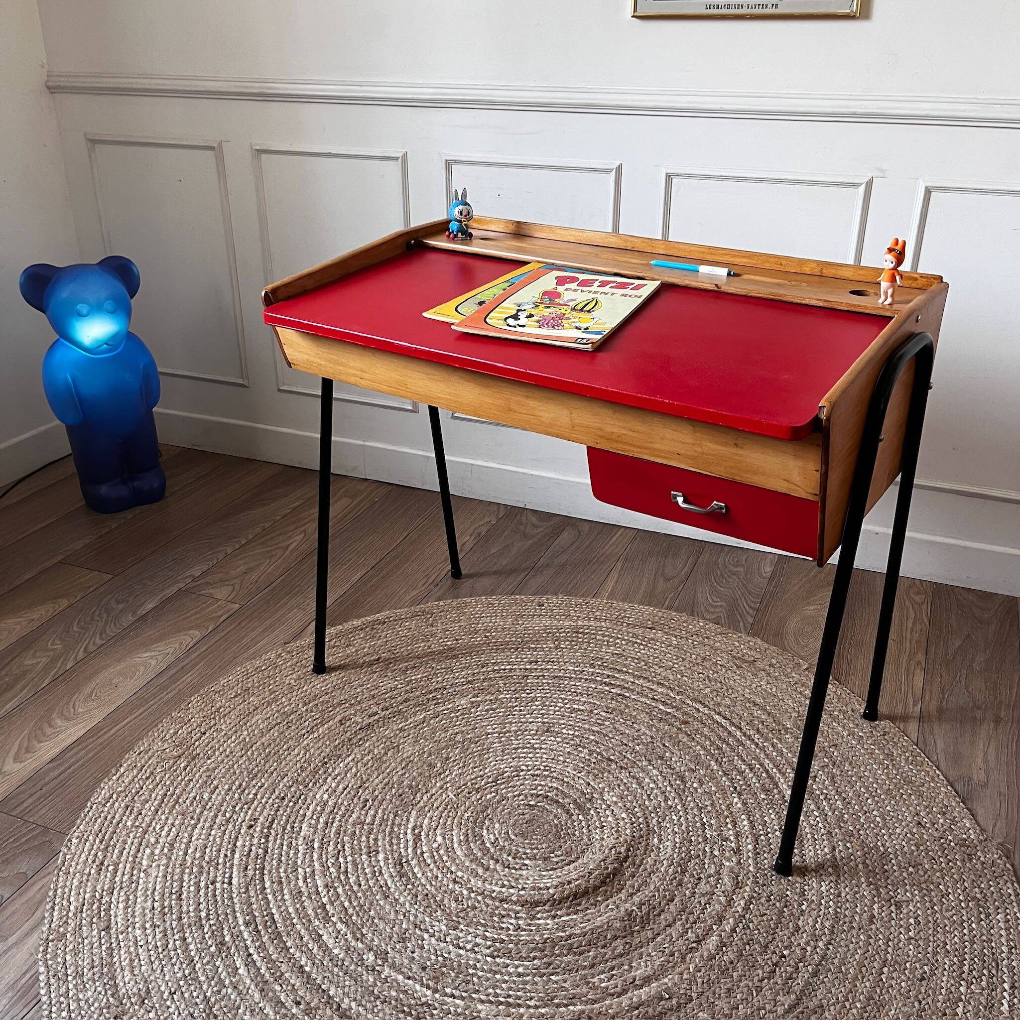 Small vintage red and wood desk
