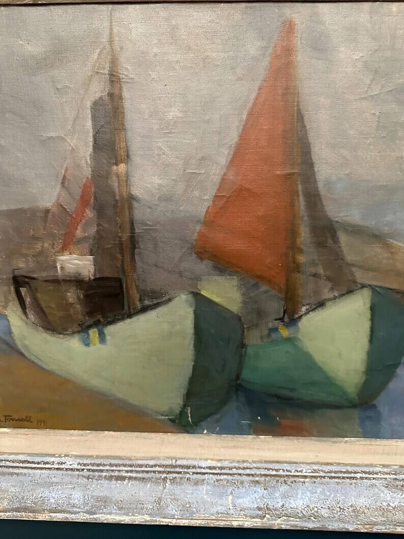 Original Swedish Oil on Canvas – “Motif with Sailboats” by Birgit Forsell (1909–2003) – 1941 – Vintage & Framed – 71.5 × 61.5cm