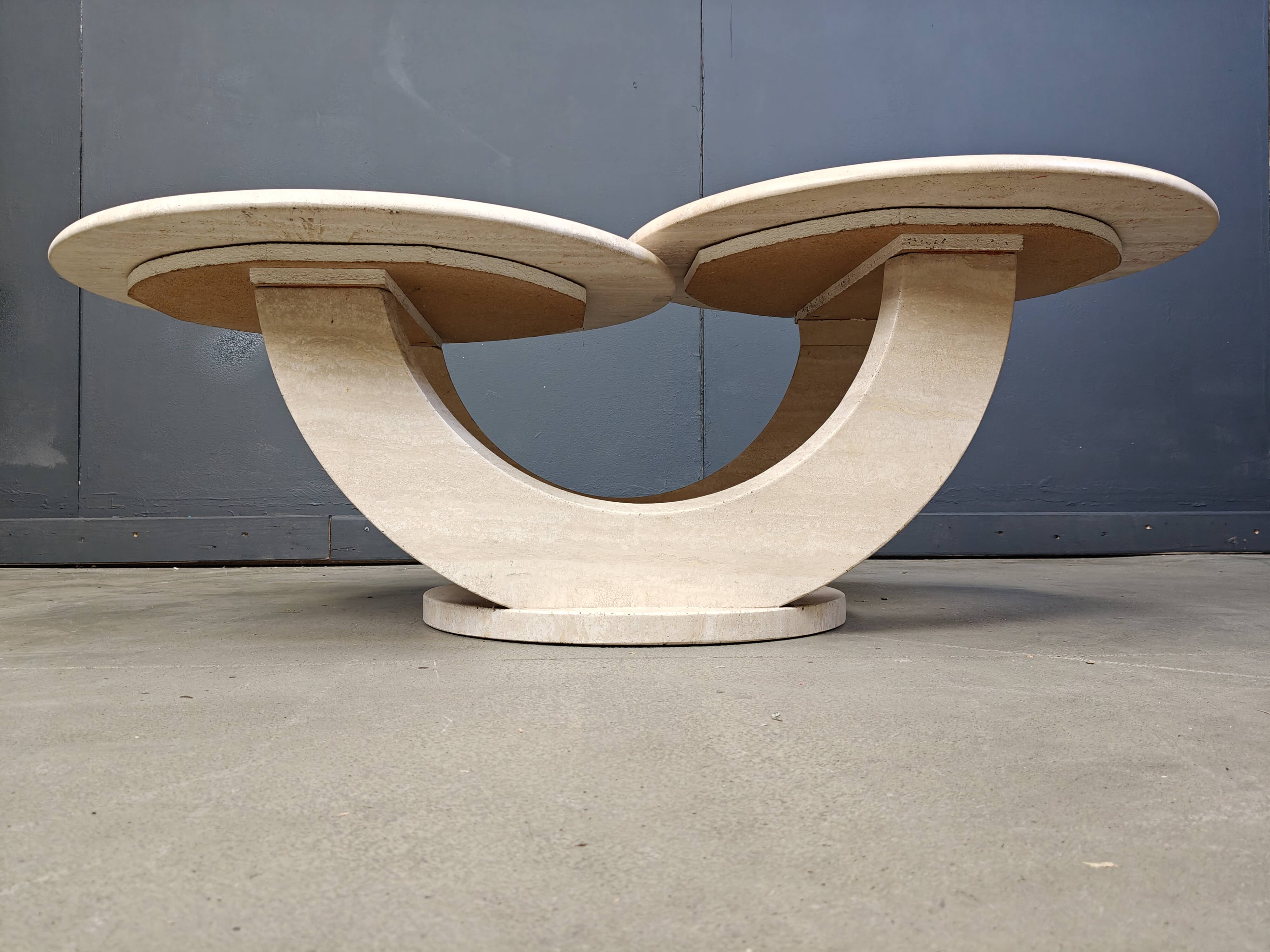 Table basse vintage à deux niveaux en travertin, années 1970