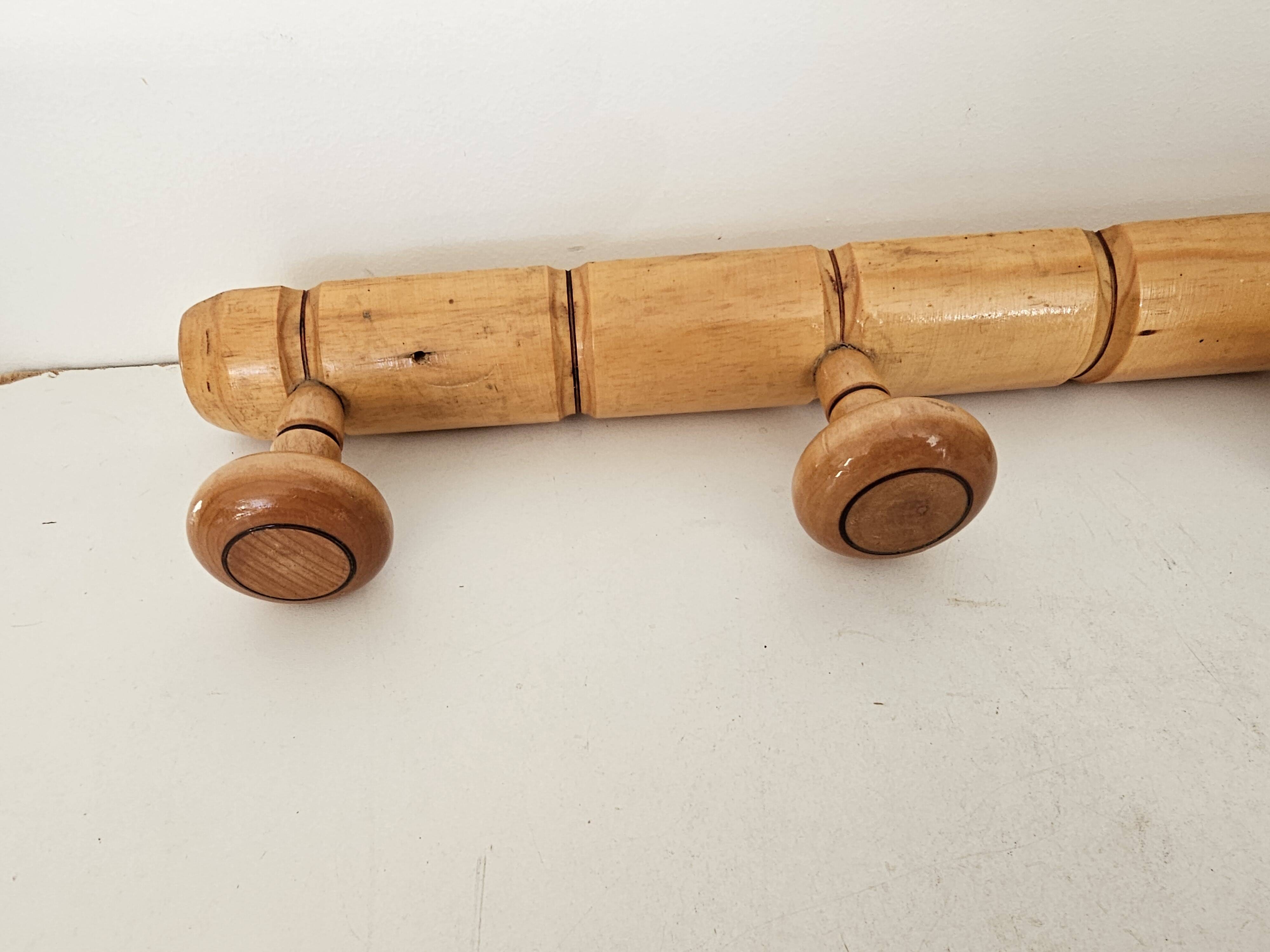 Vintage wooden wall coat rack in bamboo style (4 hooks) 50s 60s