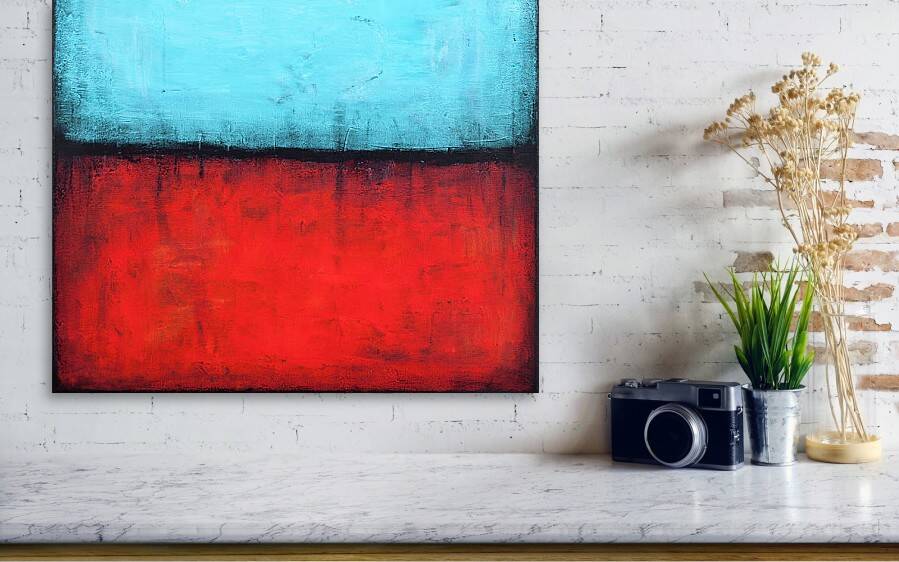 Blue and Red original minimalist abstract modern painting, stretched canvas