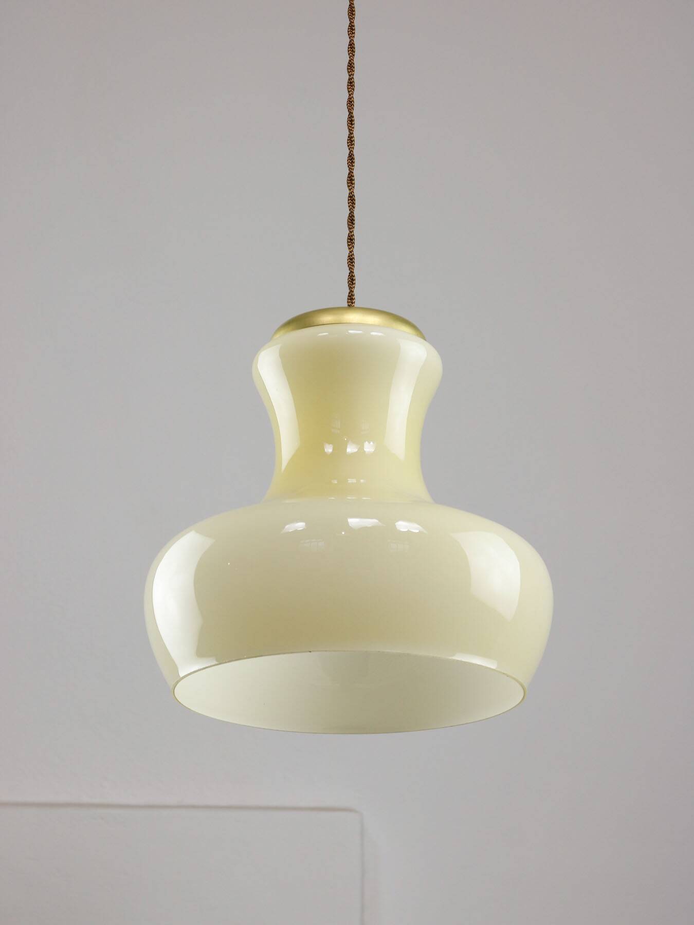 Mid-Century Italian Brass and Yellow Glass Pendant Lamp