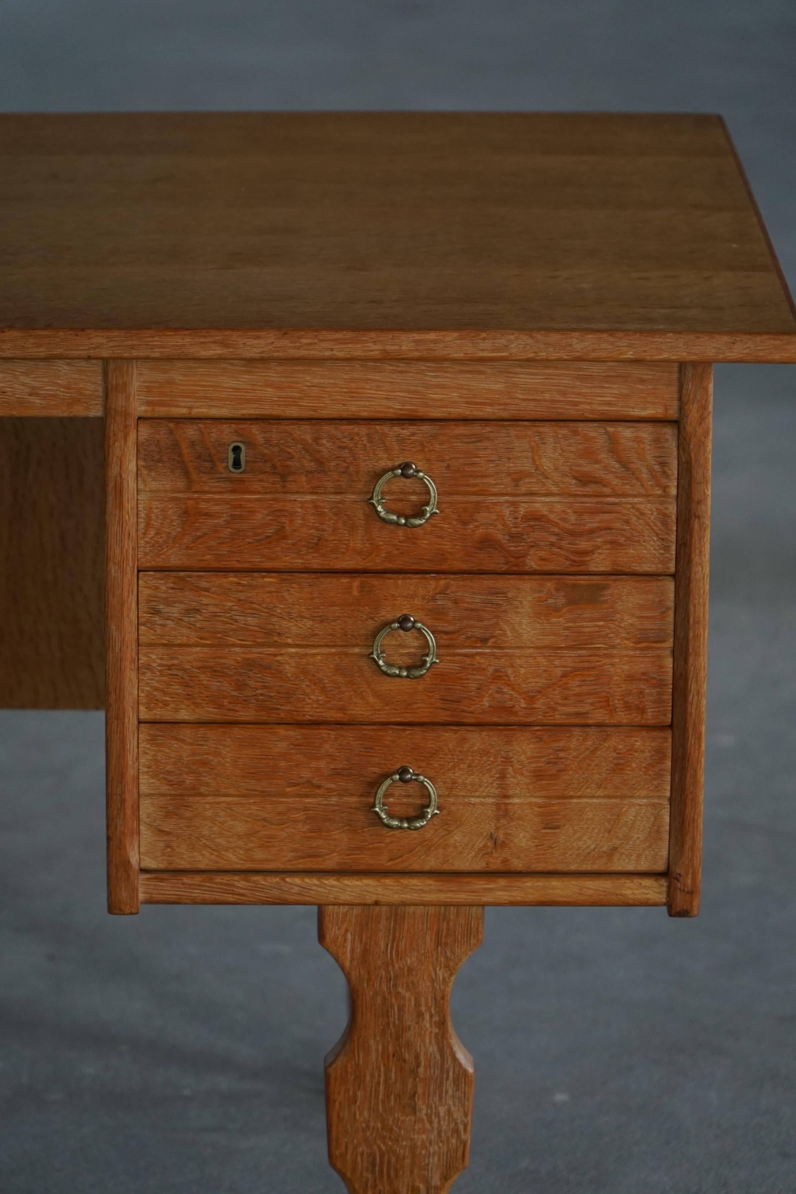 Free-standing oak desk, Mid-century modern Danish, Henning Kjærnulf, 1950s