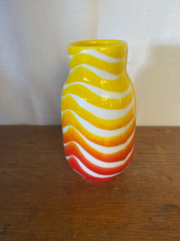 Vase Ancien POP ART Céramique Jaune Orange Rouge Made In Italy 70’s