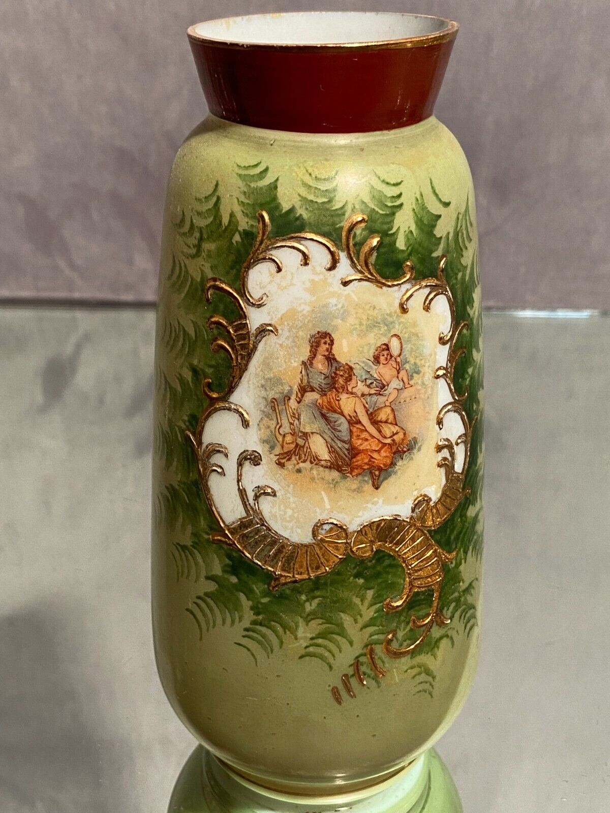 Opaline vase with fine nineteenth gold enamelled cartridge decoration