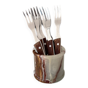 Set of 6 Vintage Sakana Japan Forks | Stainless Steel & Wood Handles