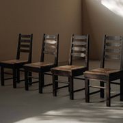 Modernist chairs in oak and woven straw, France, circa 1948