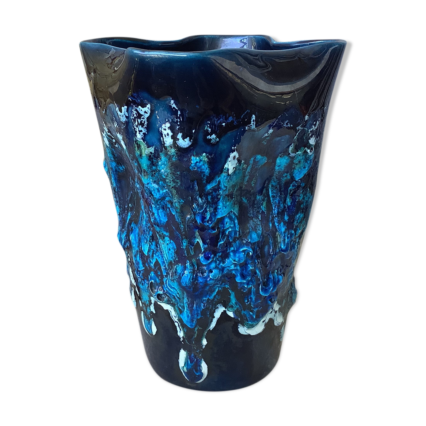 Vase fat lava Vallauris blue sea foam