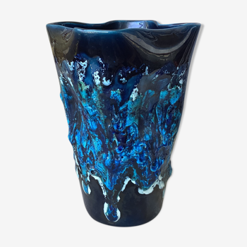 Vase fat lava Vallauris bleu écume de mer