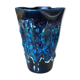 Vase fat lava Vallauris bleu écume de mer