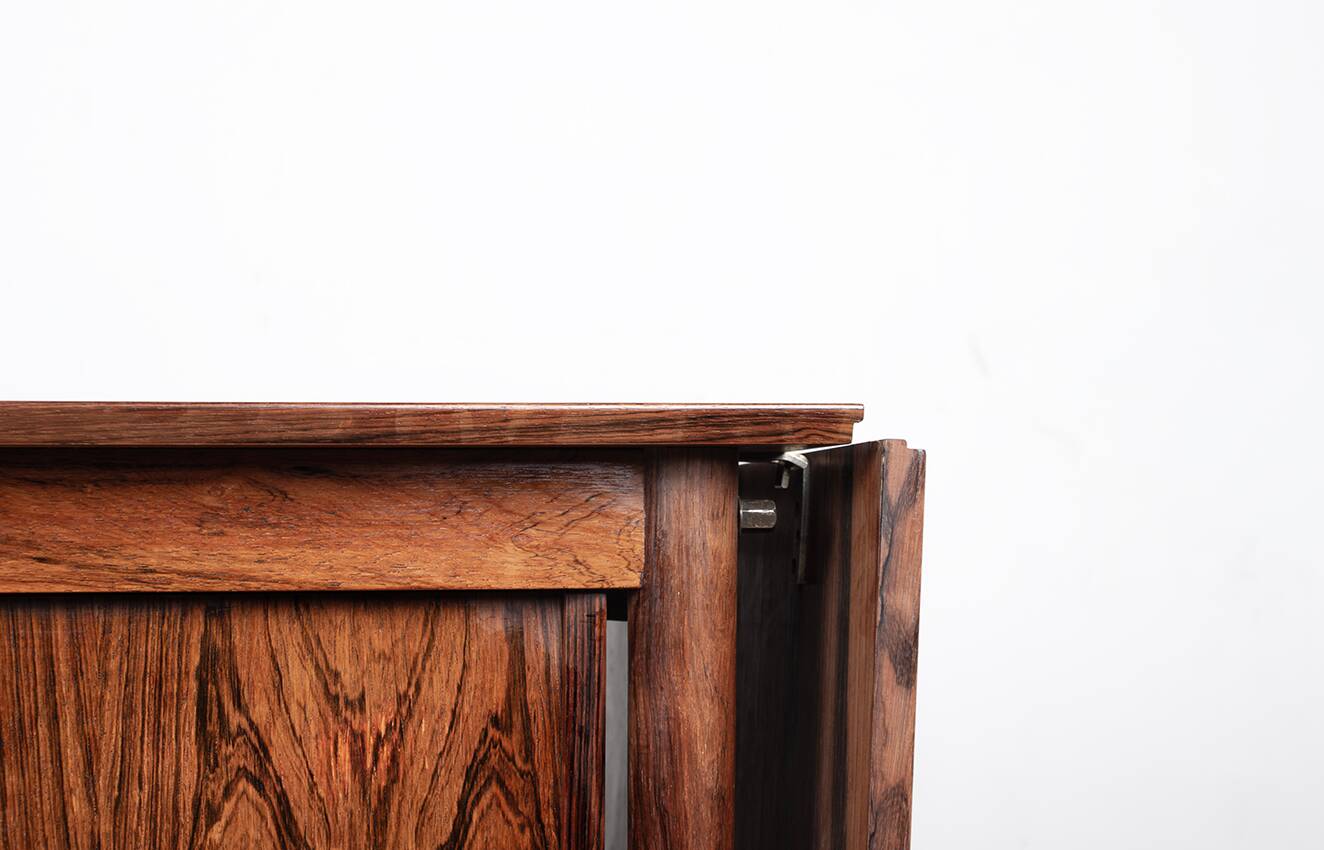 Danish extendable desk, Rosewood and Brass, model OS 51, Arne Vodder.