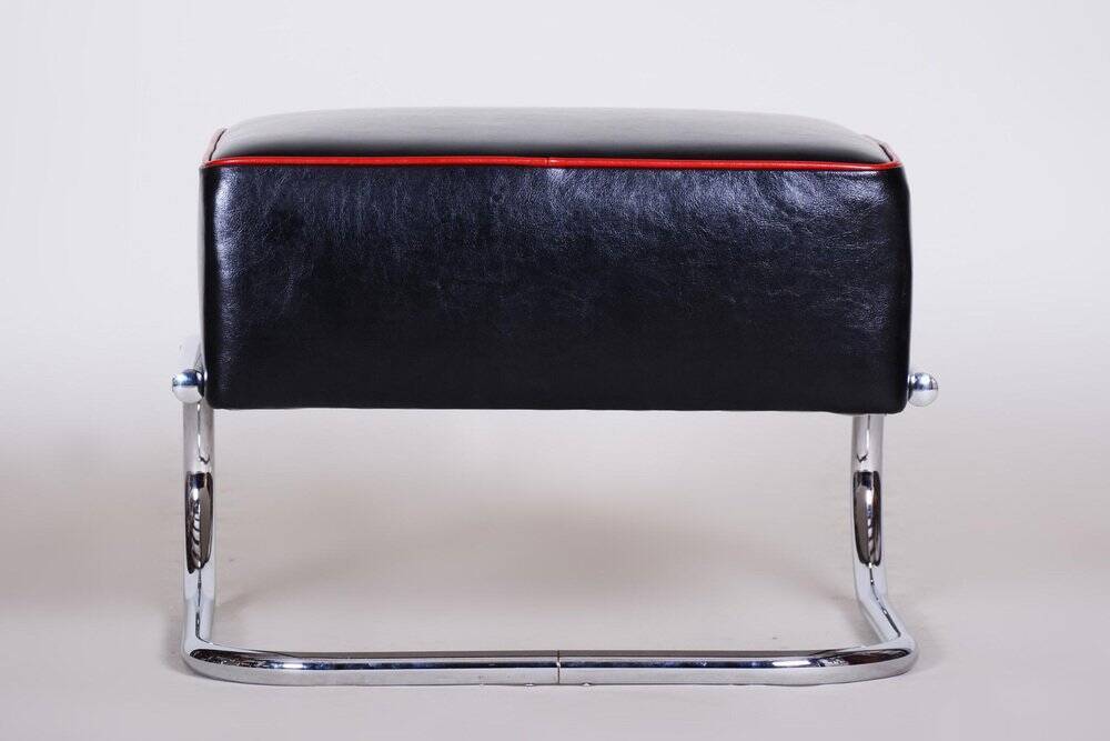 Bauhaus Stool in Leather and Chrome-Plated Steel from R. Slezák, Czech, 1930s