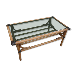 Table basse bambou et verre fume?