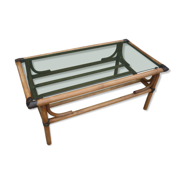Table basse bambou et verre fumé