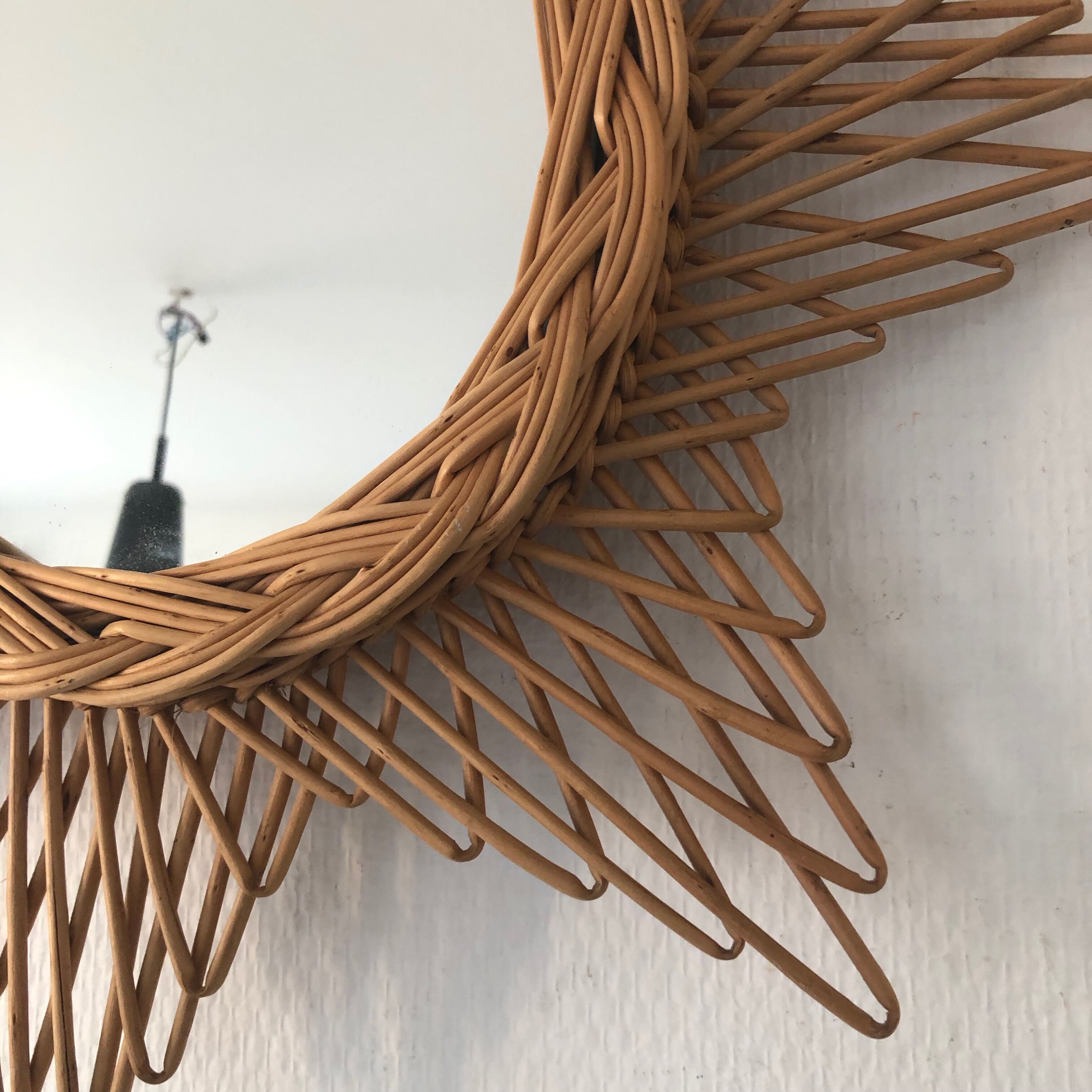 Rattan octogram sun mirror, 45cm, 1960