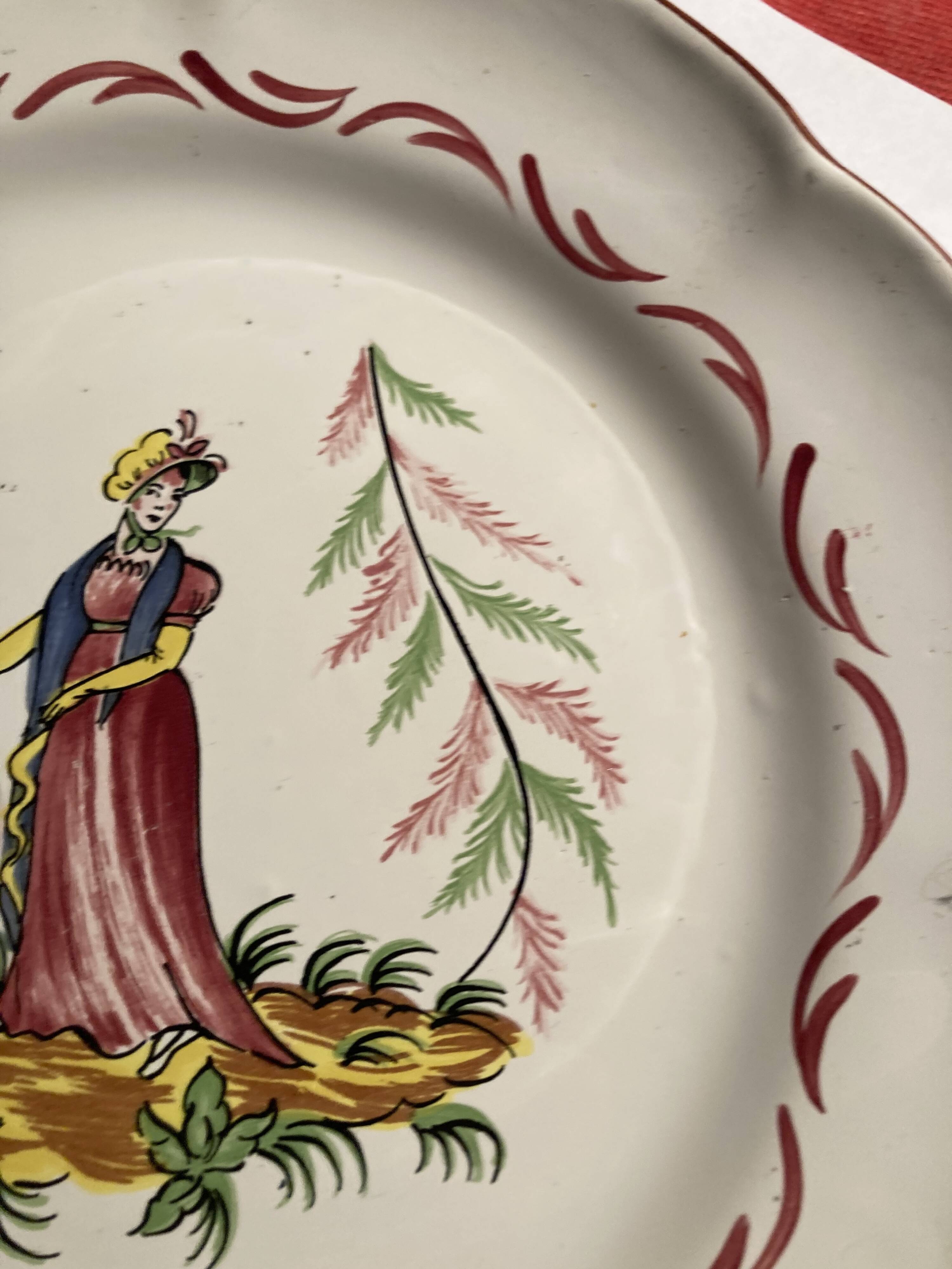 Faience plate Les Islettes decor Madame Bernard 19th century 23 cm rare model