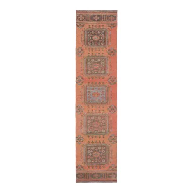 Vintage Turkish Hand-Knotted Wool Cotton Brown Runner Rug 80x336