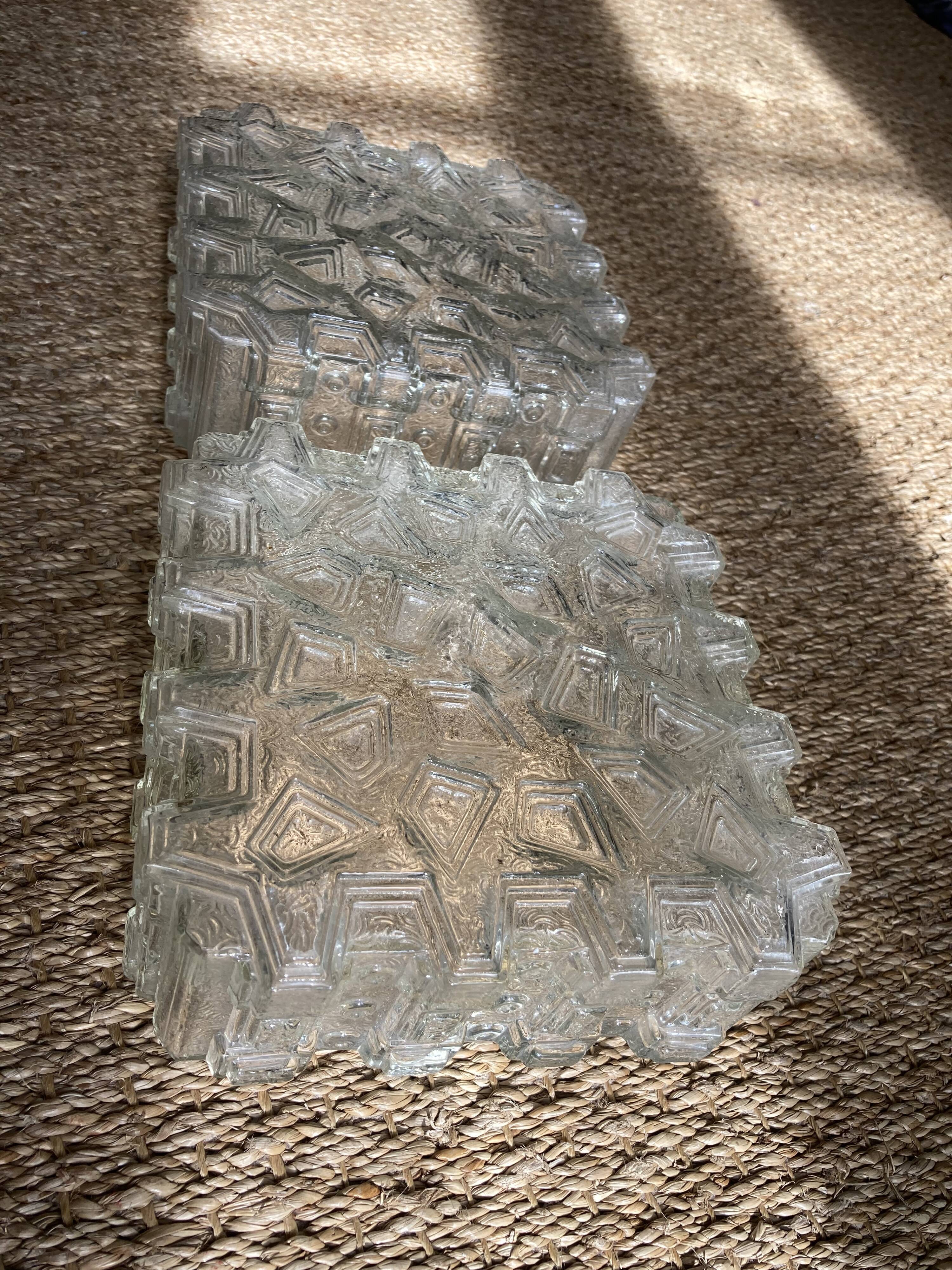 Pair of wall lamp or ceiling lamp in transparent vintage molded glass