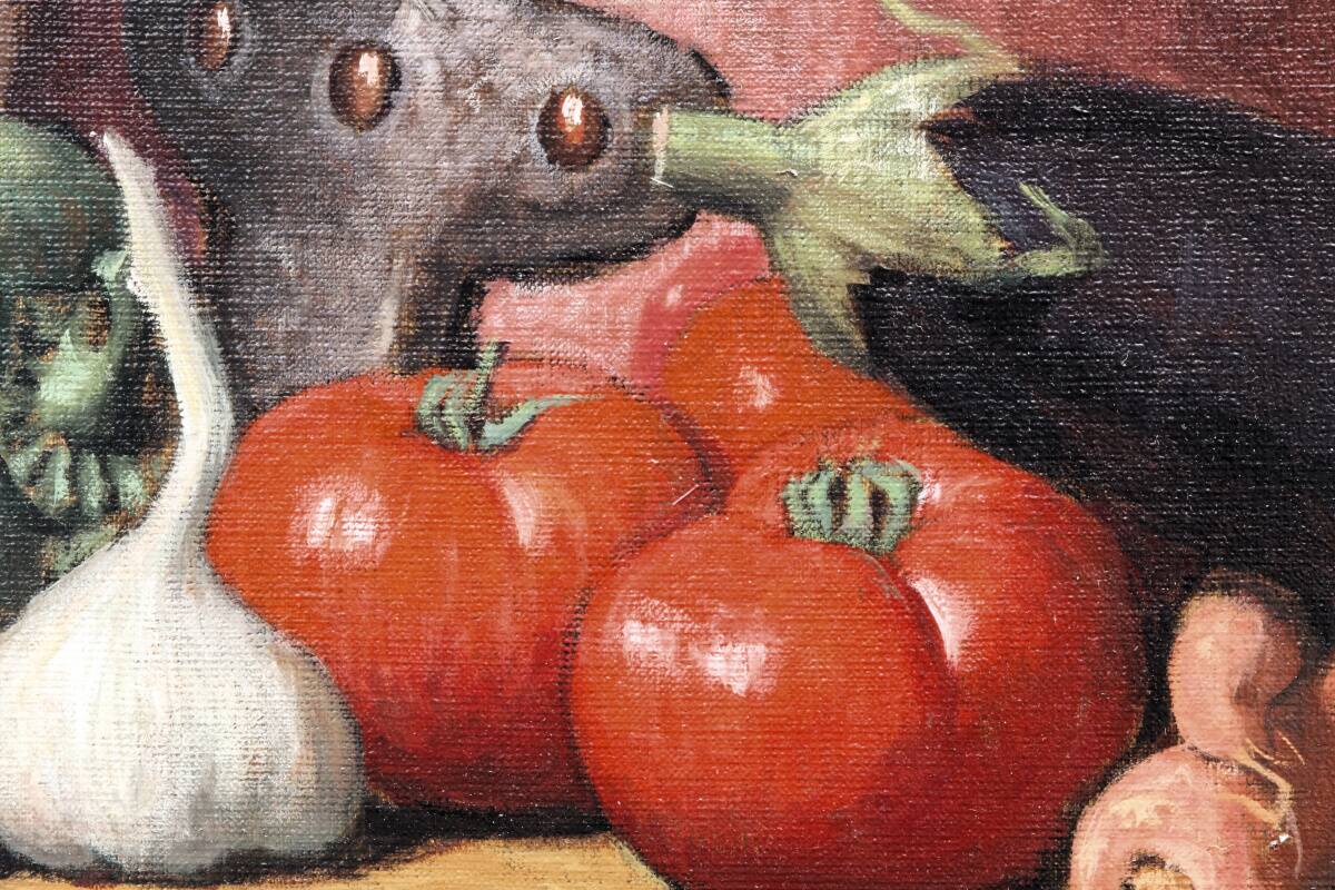Still life with vegetables, oil on canvas signed Angeli Guerino.