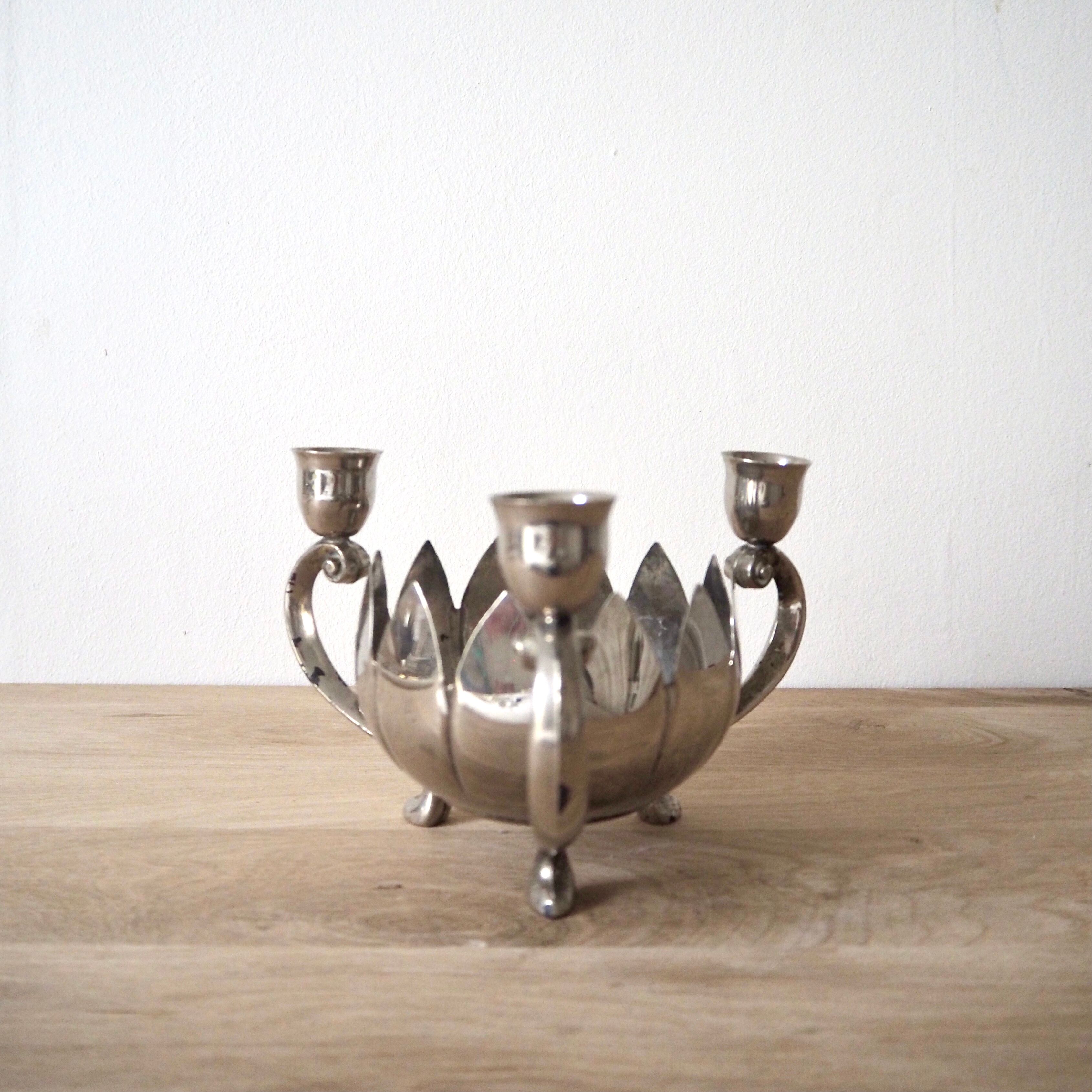 Triple silver plated candle holder