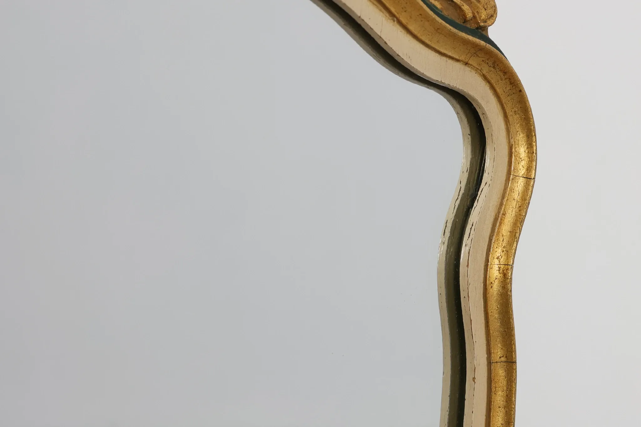 Small Louis XV Style Gilt Mirror with Green and Cream Frame, Italy, 20th Ce