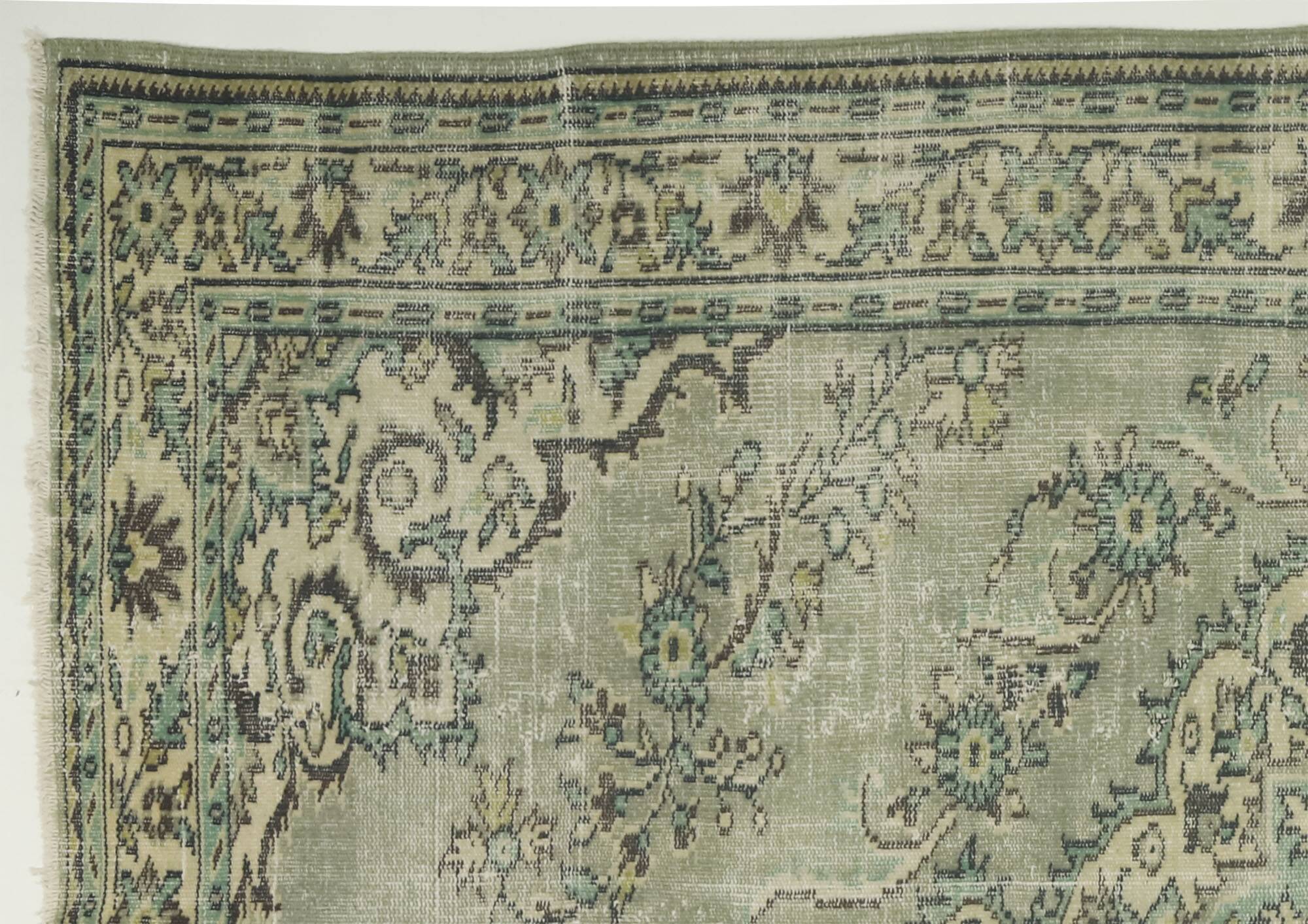 Vintage Turkish Rug Sage Green with Medallion 287 x 193 cm