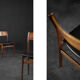 Mid-century modern vintage teak and vinyl dining chairs, 1960s, set of 4.