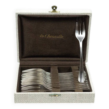 12 dessert forks Christofle Boréal by Luc Lanel, silver-plated metal