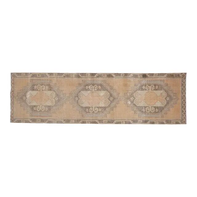 Vintage Handmade Orange Runner Rug Oushak Wool Runner 114x386