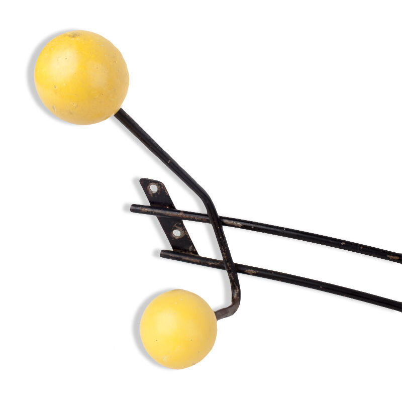 Coat rack in black metal 6 round pegs 1950s