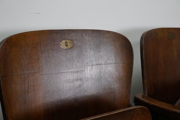 Vintage 4-seater cinema bench in metal and wood, Netherlands, 1930s