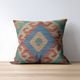 Turquoise Blue Geometric Cushion Cover, Vintage Wool Kilim Pillow Home Decor