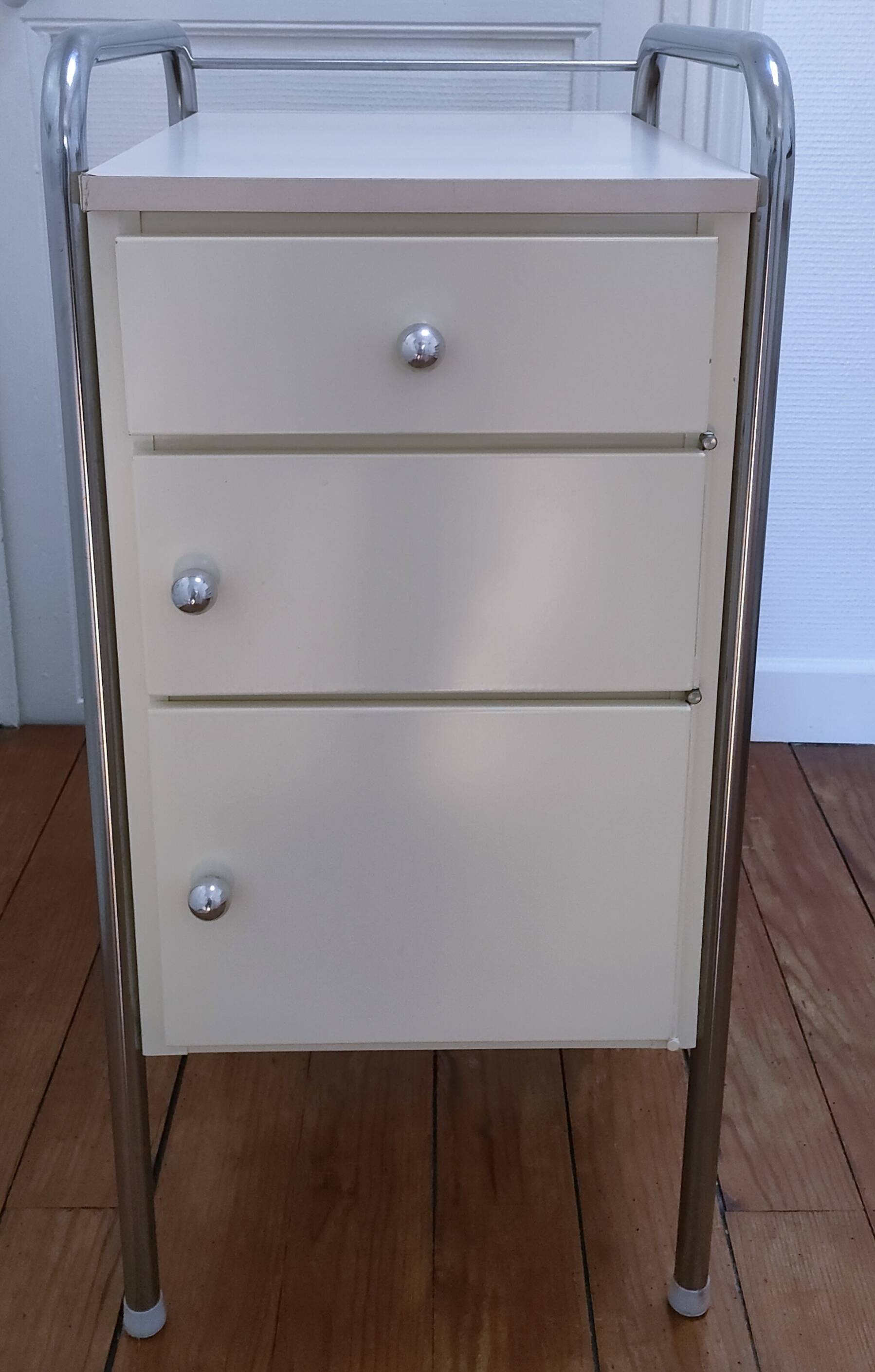 bedside table stainless steel lacquered metal 80s design