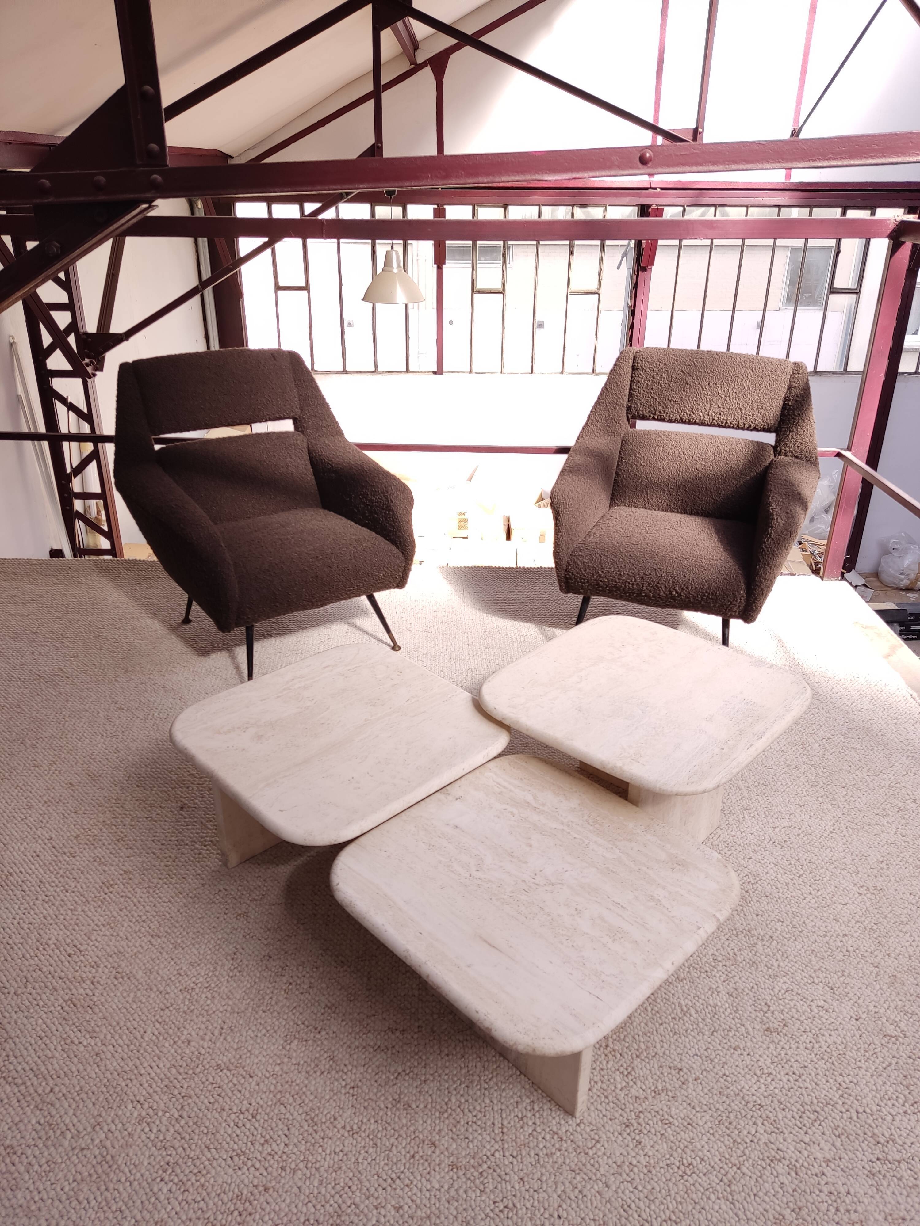 3 travertine trundle tables 1970
