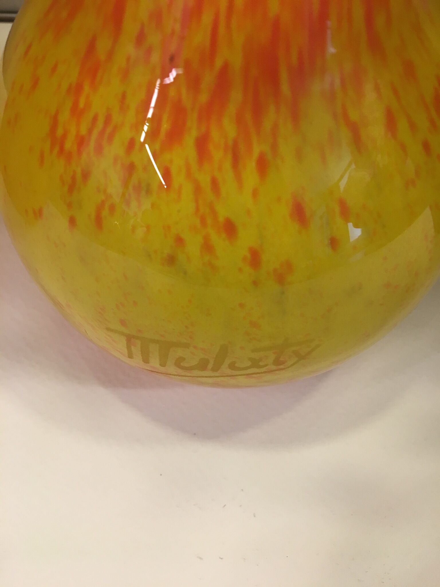 Vintage orange and yellow soliflore vase, signed