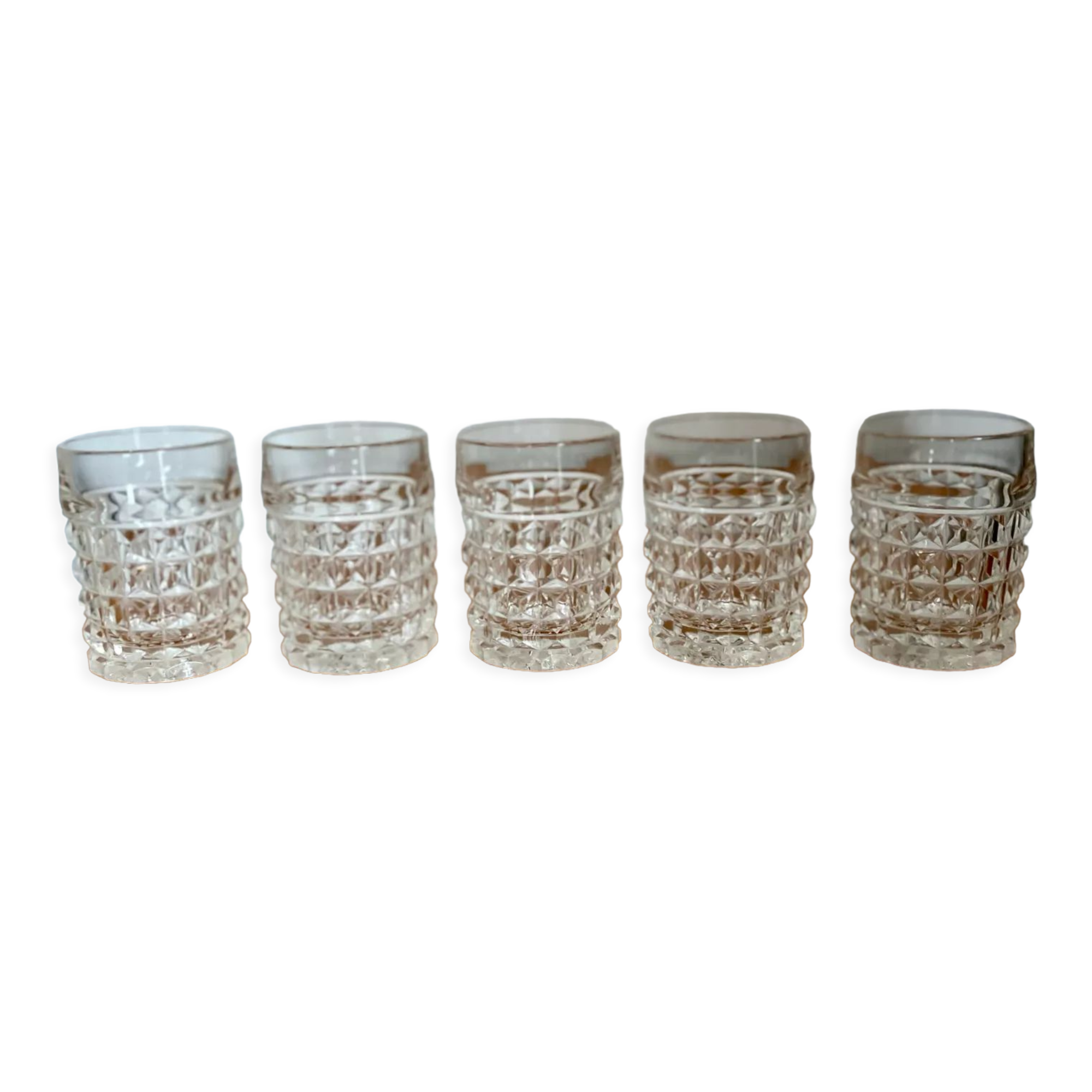 Vintage diamond tip cut whisky glasses 1960/70