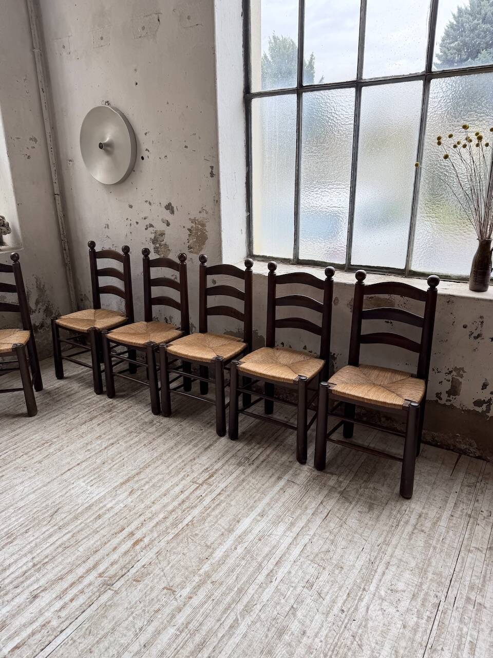 Straw chairs oak 1940s Dudouyt