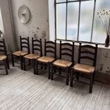 Straw chairs oak 1940s Dudouyt