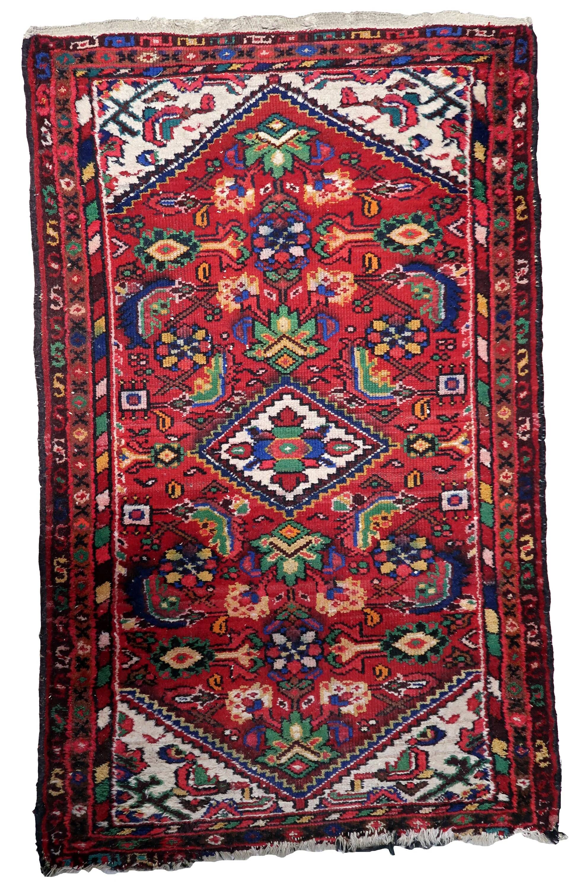 Tapis persan Hamadan vintage fait main 73 cm x 120 cm années 1970