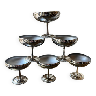 Létang & Rémy ice cream cups – set of 6 – stainless steel – France – 1970s