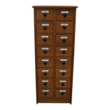 German Oak Apothecary Cabinet with Enamel Shields, 1940s