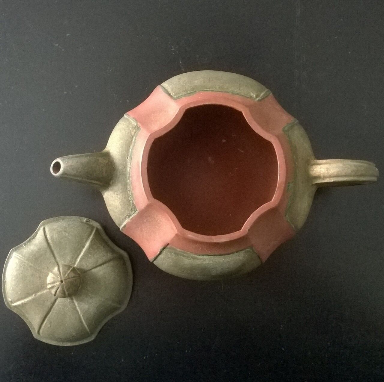 Vintage two-coloured terracotta teapot