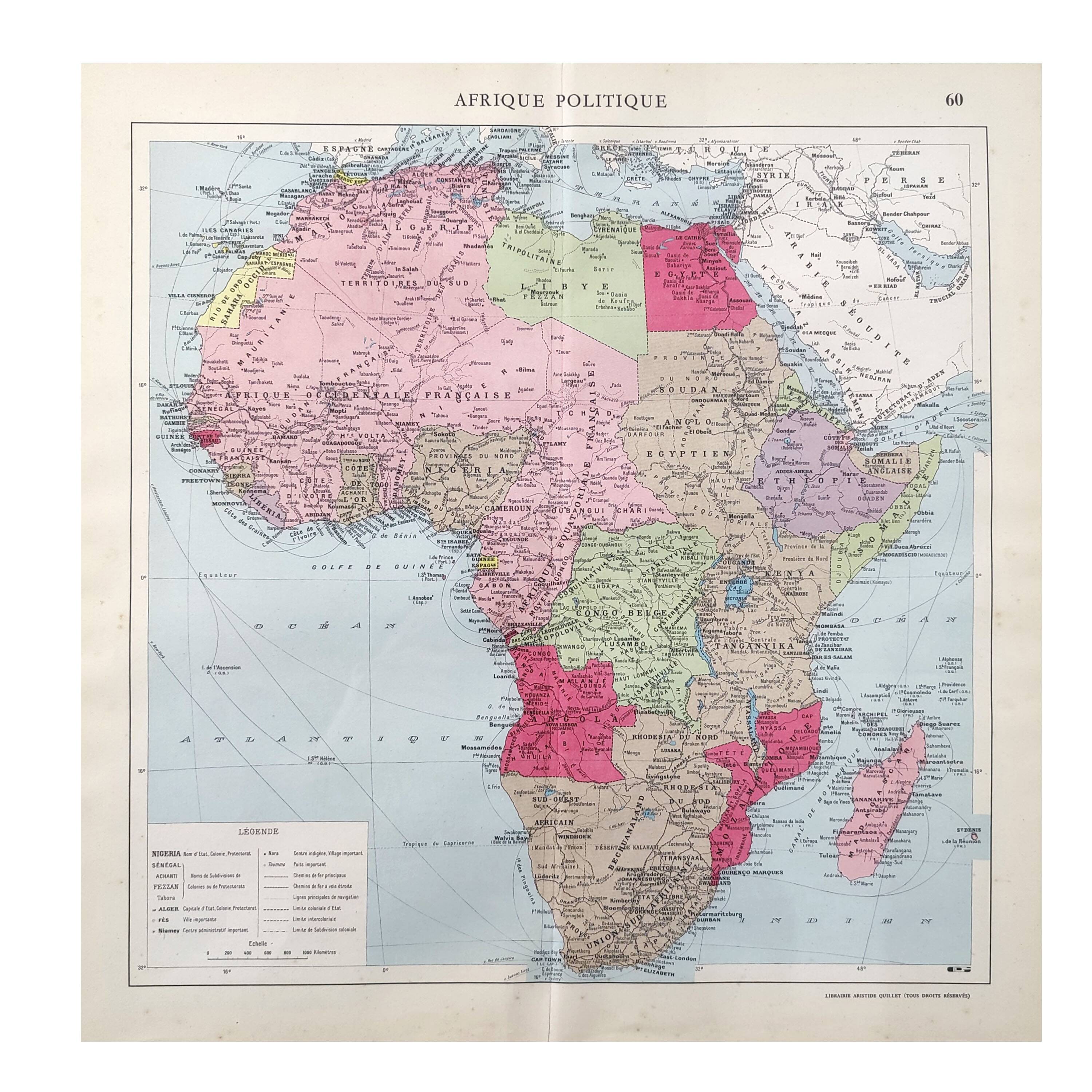 Old Africa map 43x43cm from 1950
