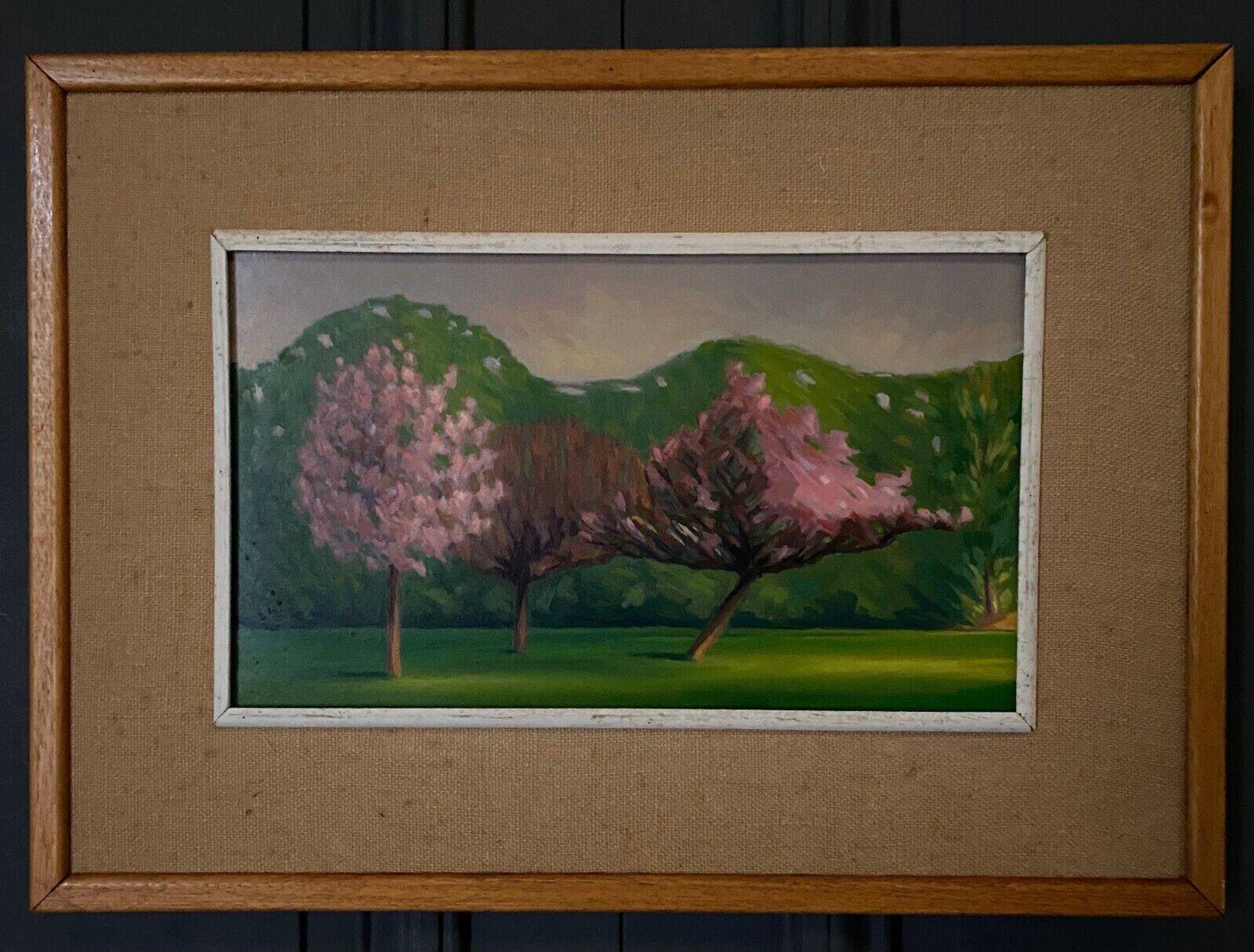Huile sur carton représentant des arbres en fleurs dans le vent, 1920
