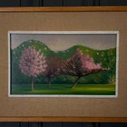 Huile sur carton représentant des arbres en fleurs dans le vent, 1920