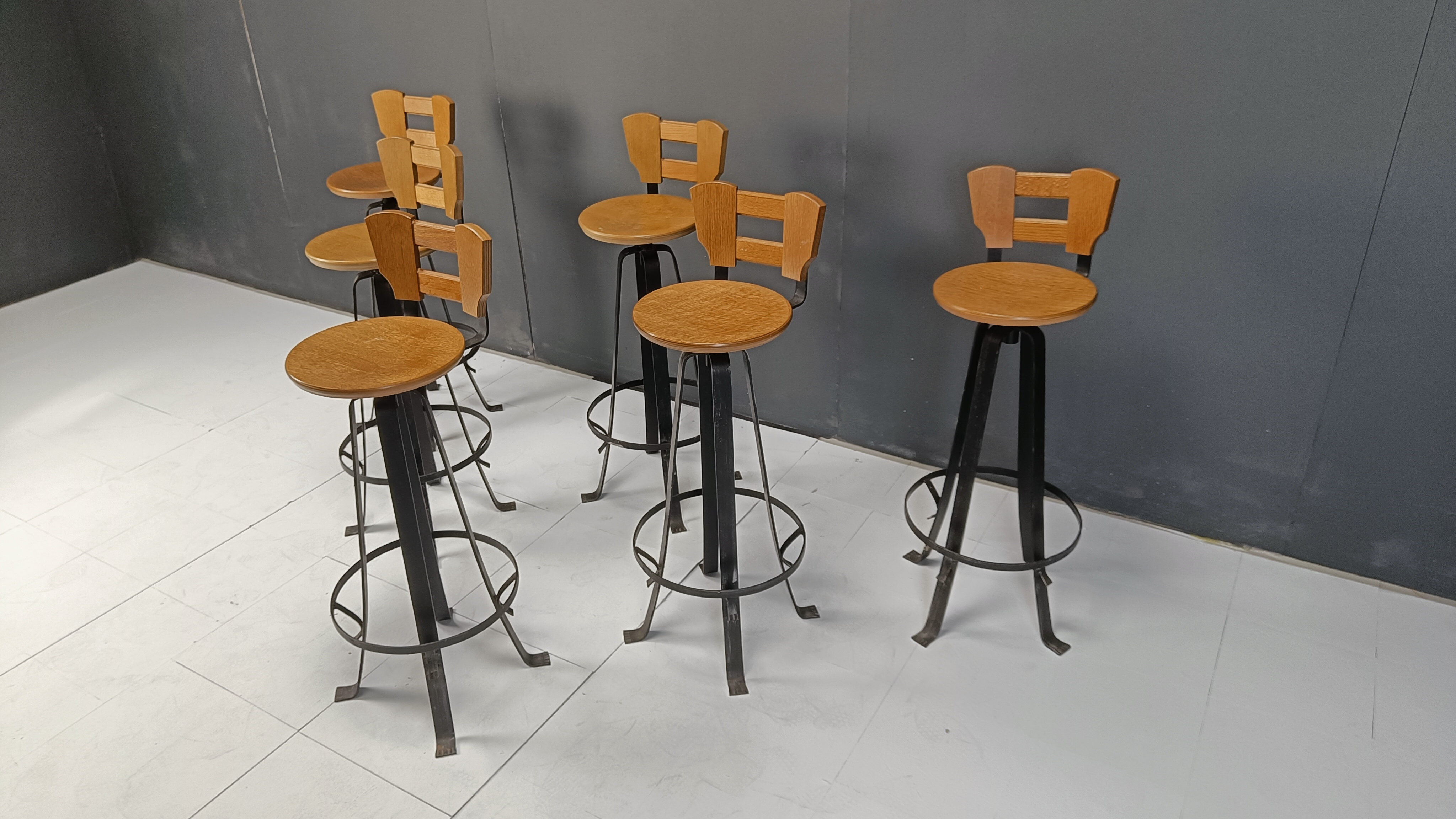Vintage brutalist bar stools, set of 6 - 1970s
