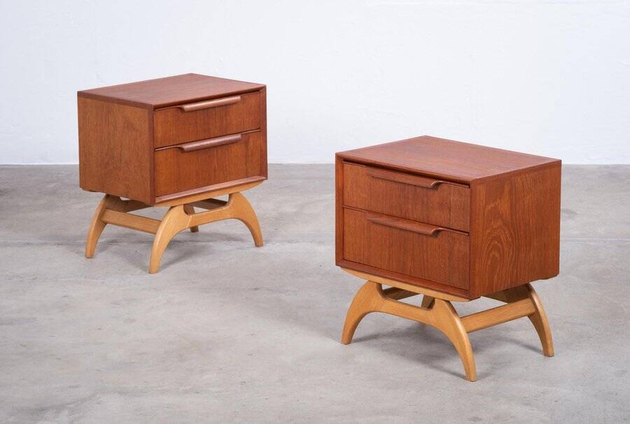 Teak Bedside Tables with Oak Frame, Denmark, 1960s, Set of 2
