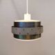 Metal hanging lamp with top and bottom grid of hard moulded plastic. Estimated 1970s.